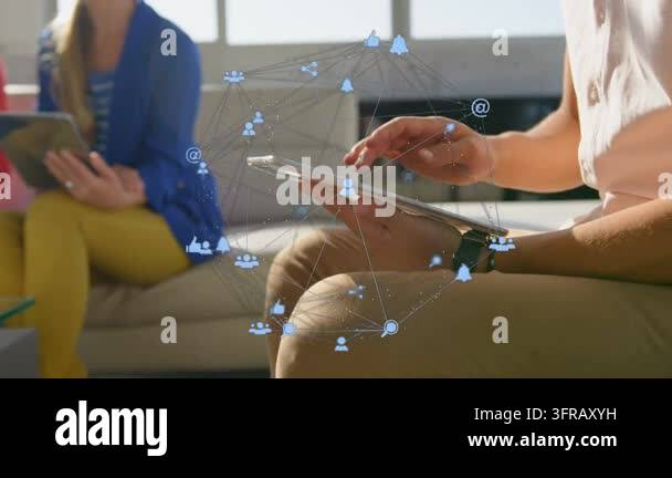 Vertical video: Man tapping and swiping tablet, generating animated ...