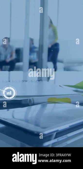 Vertical video: Team watching HUD rising from tablet while woman ...