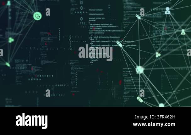 Camera panning right zooming graph lighting nodes links icons pulsing ...