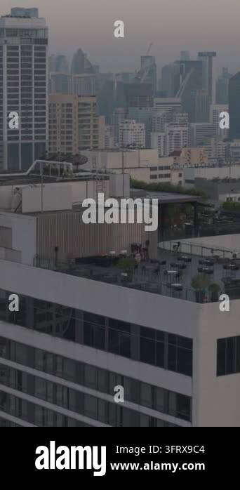 Aerial view of modern buildings and rooftops in an urban environment ...