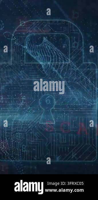 Cyber security data processing against security padlock icon and data ...
