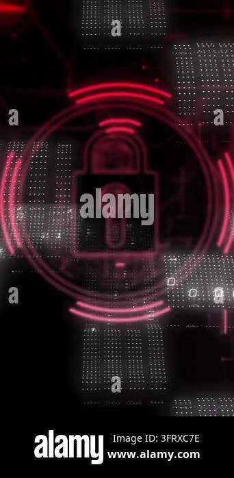 Lock icon and binary code, cybersecurity animation over digital ...