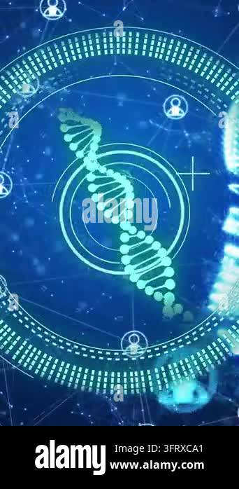 DNA strand and light bulb animation over network of connections and ...