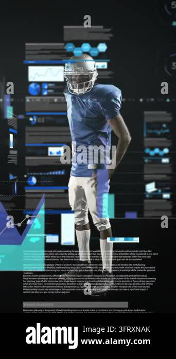 Vertical video: Male football player uncrossing arms as sliding data ...