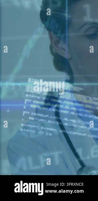 Vertical video: Doctor observing as incoming health data driving charts ...