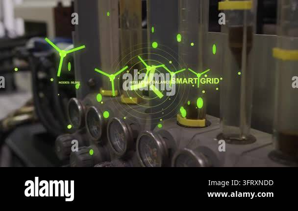 Neon AR graphic appearing over manifold tubes, turbines converging ...
