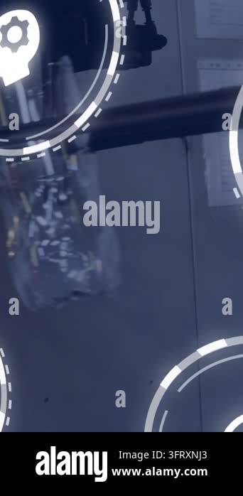 Vertical video: Camera capturing, HUD icons animating over rail ...