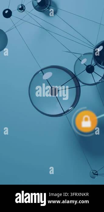 Vertical video: Padlock icon appearing, glass nodes linking with light ...
