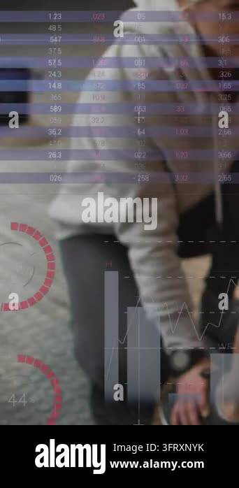 Trainer kneeling adjusting client's shoe and activating AR fitness HUD ...