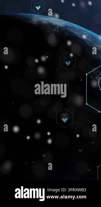 Animation of icons, dna strand over globe and data processing. Global ...