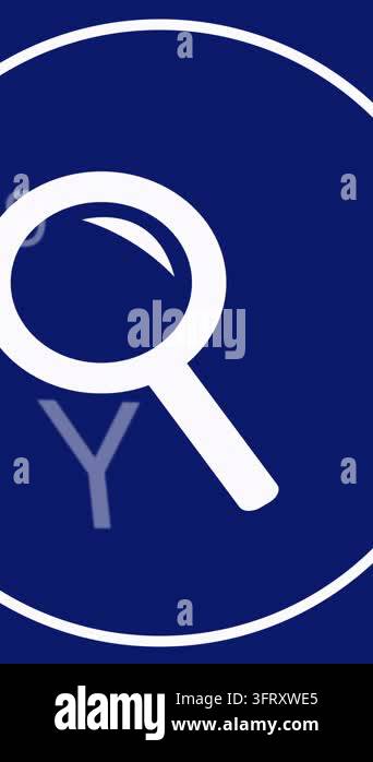 Animation of digital magnifying glass icon, letters and data processing ...