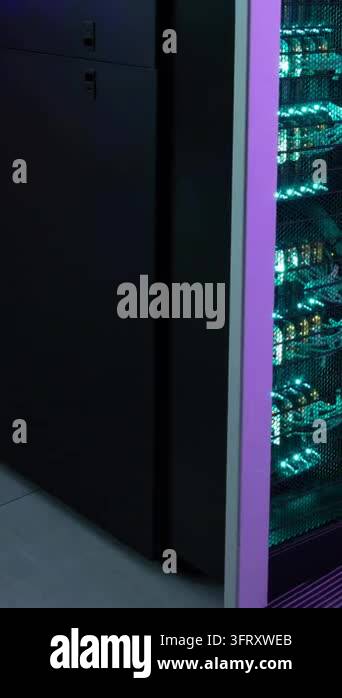 Animation of multiple profile icons against empty computer server room ...