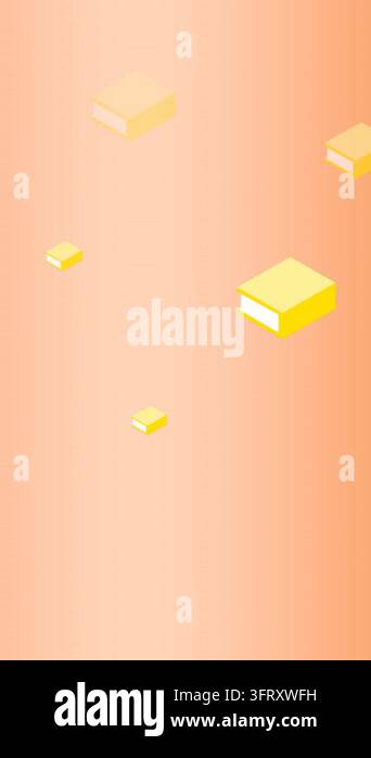 Animation of multiple yellow book icons against copy space on orange ...