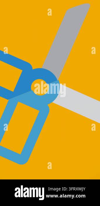 Animation of scissors digital icon on orange background. school ...