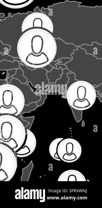 A global network of connections with icons over a transparent ...