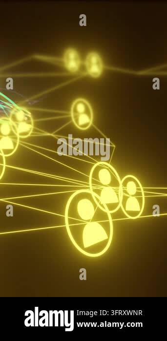 Network of connected user icons animation over abstract purple and blue ...