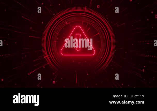 Red warning triangle exclamation mark tunnel squares lines particles ...