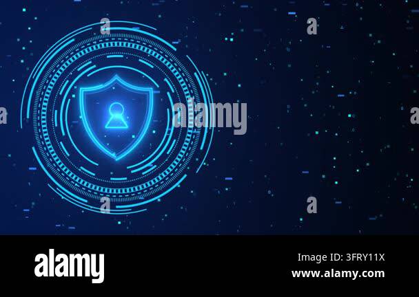 Security shield hud with lock icon circular scanner rings binary Stock ...