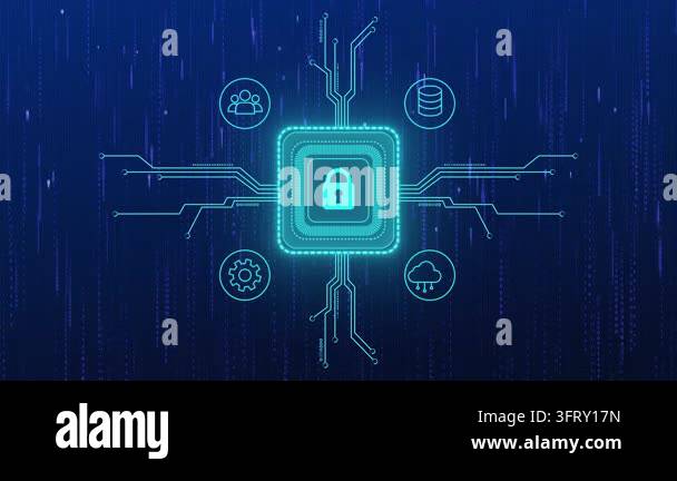 Padlock icon and binary coding data processing on black background ...