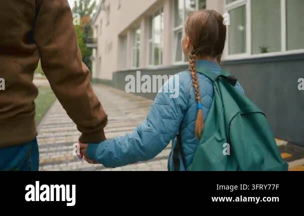 Back view family Caucasian little child smiling daughter kid girl ...