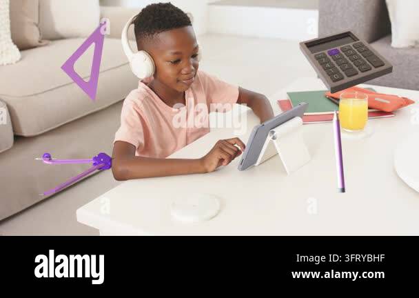 Vertical video: Pupil tapping swiping tablet at home causing arrow calc ...