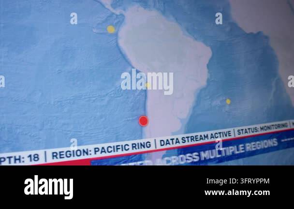 Camera shot computer monitor screen showing earthquake activity ...