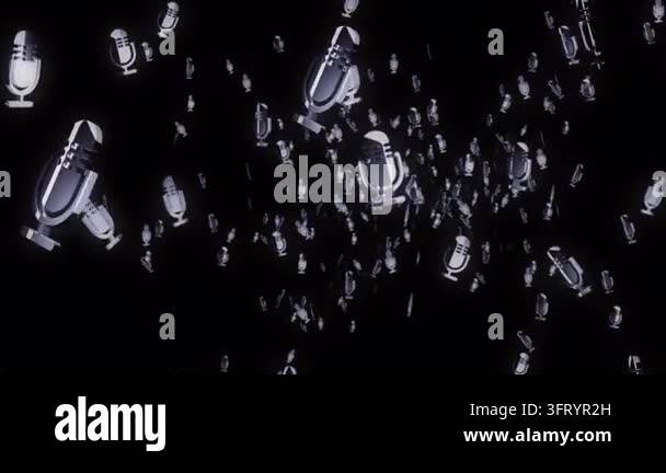 Microphone on air radio broadcast and podcast symbol rain fall loop ...