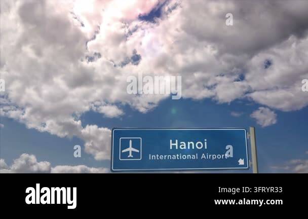 Hanoi Vietnam Jet plane landing. City arrival with airport direction ...