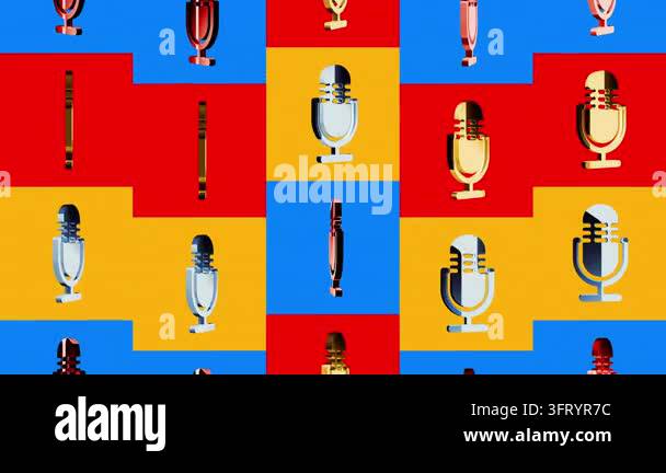 Microphone on air radio broadcast and podcast multiple 3d golden metal ...
