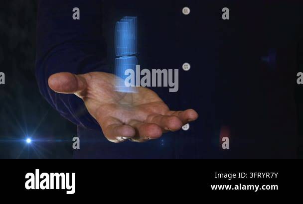 On air studio broadcast 3d symbol over man hand. Cyber technology icon ...