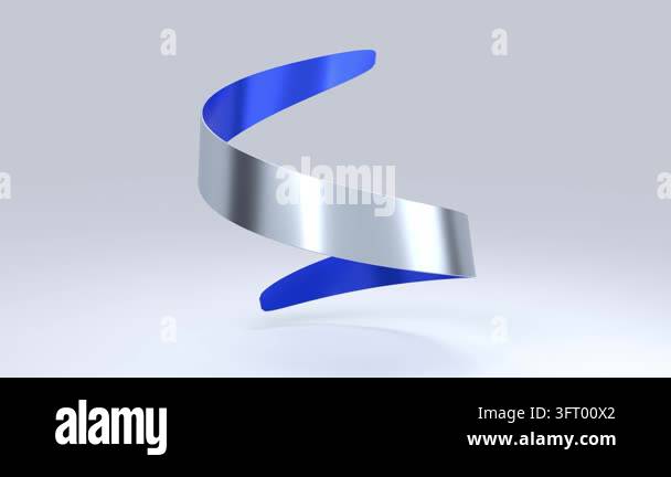 The silver and blue double-sided ribbon is twisted into a spiral shape ...