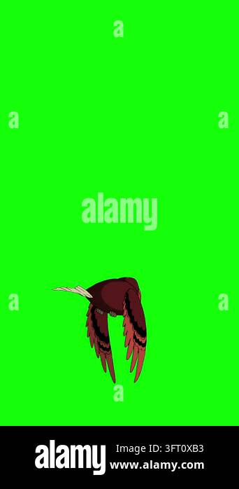 2D cartoon animated little brown flying bird away from camera in a ...