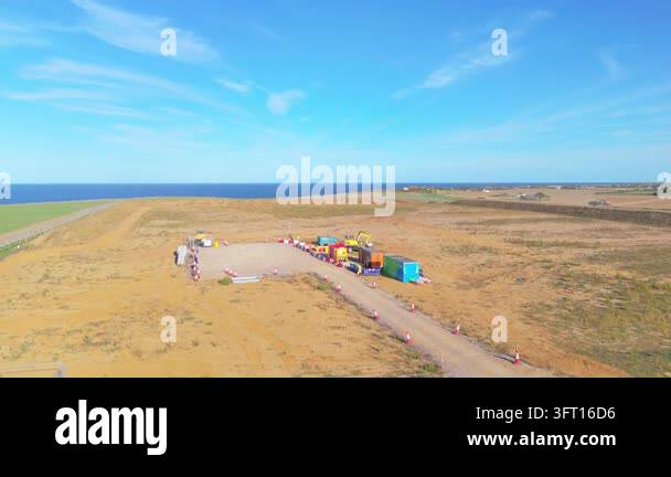 Happisburgh, Norfolk, UK - September 26 2026: An aerial forward oblique ...