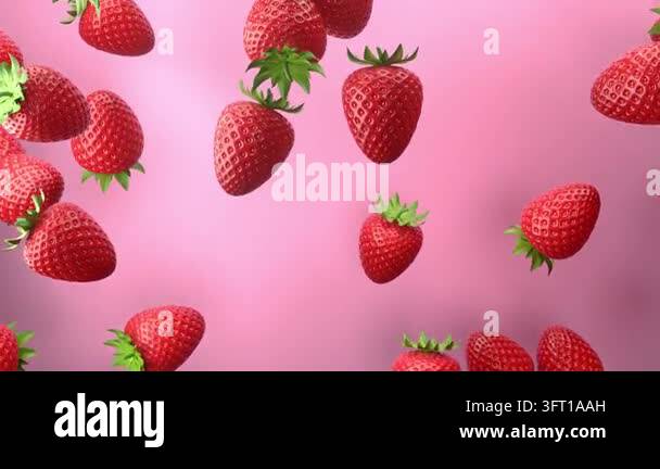 Fresh Strawberries Falling on Pink Background, Slow Motion Food ...