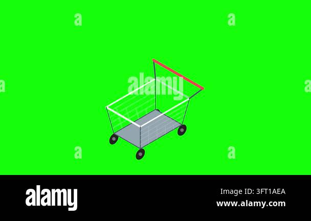Shopping cart filling with food items on a green screen background ...