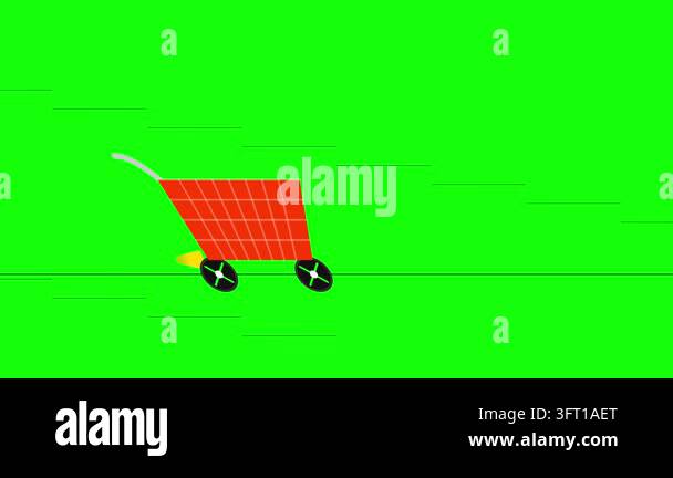 Shopping cart graphic icon glides horizontally across a vibrant green ...