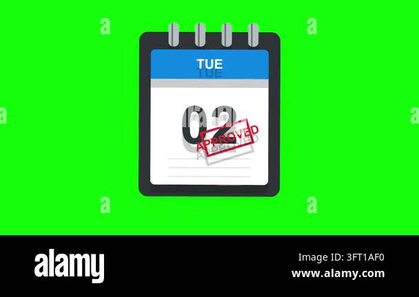 Calendar animation features pages flipping with an approved stamp and ...