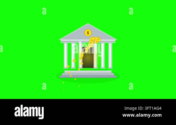 Bank building icon animation showing gold coins pouring out of the open ...