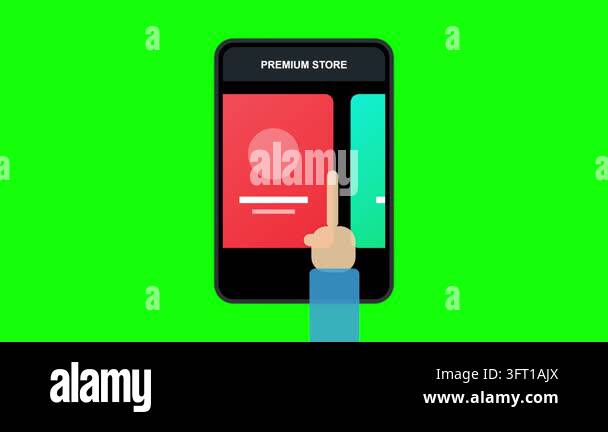 Smartphone screen showing a premium store app interface with hand ...