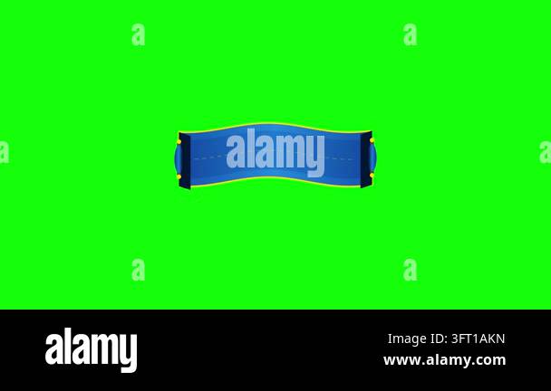Blue ribbon banner animation unrolls horizontally against a chroma key ...