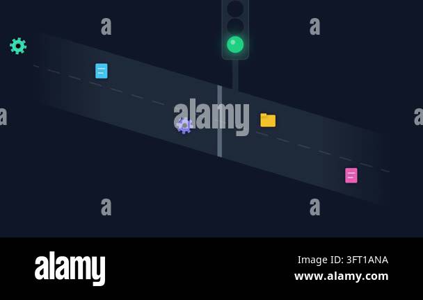 Data management concept showing digital files folders and gear icons ...