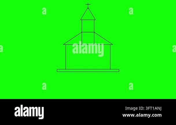 Church icon animation featuring a minimalist line drawing that fills ...