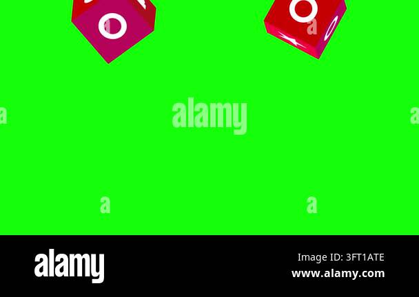 Red cubes with white icons fall and land on a flat surface against a ...