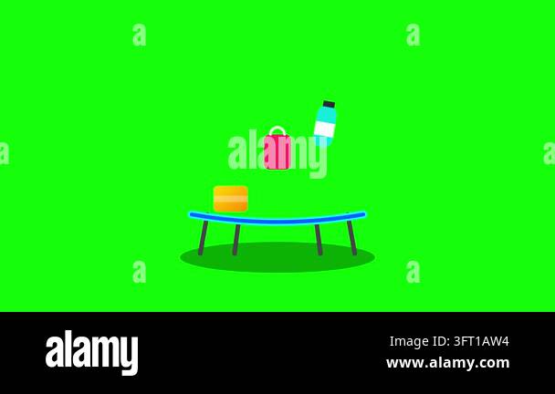 Trampoline animation showing a yellow box red shopping bag and water ...