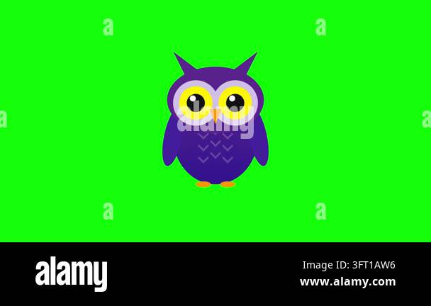 Owl cartoon character with purple feathers and large yellow eyes ...