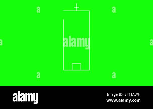 Skyscraper building icon drawing itself on a green background with blue ...