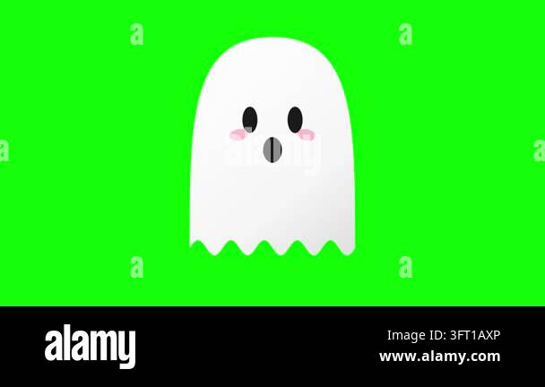 Ghost icon with a cute expression floating against a solid green screen ...