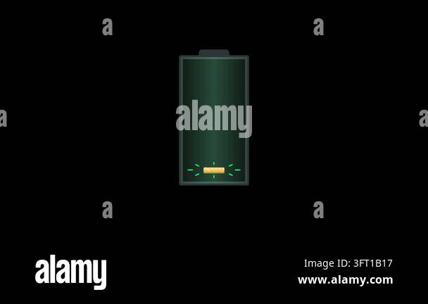 Battery icon charging from empty to full with a green glowing status ...