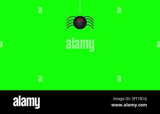 Spider character suspended from a web thread moving gently against a ...