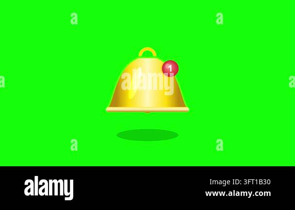 Notification bell icon in metallic gold color features a red alert ...
